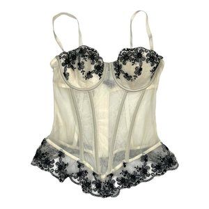 Victoria's Secret Vtg Y2K White Black Lace Mesh Bustier Corset Women's SZ 34B